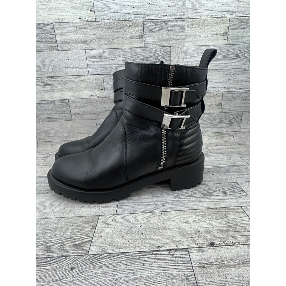 Blondo Waterproof Black Leather Moto Combat Boots B7348 017‎ Women Size 8.5M